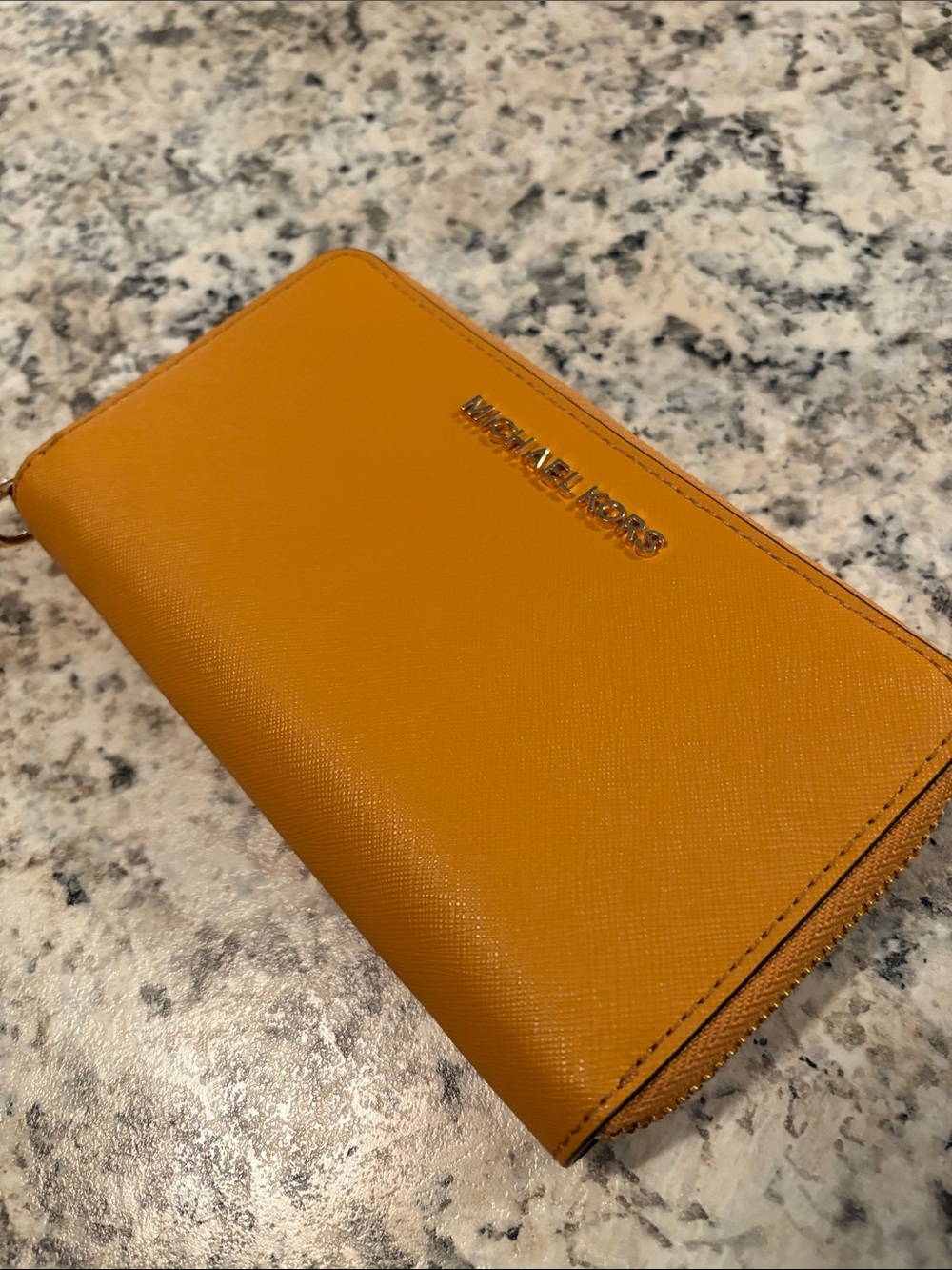 Michael Kors Zip-Around Saffiano Wallet in Mustard Yellow